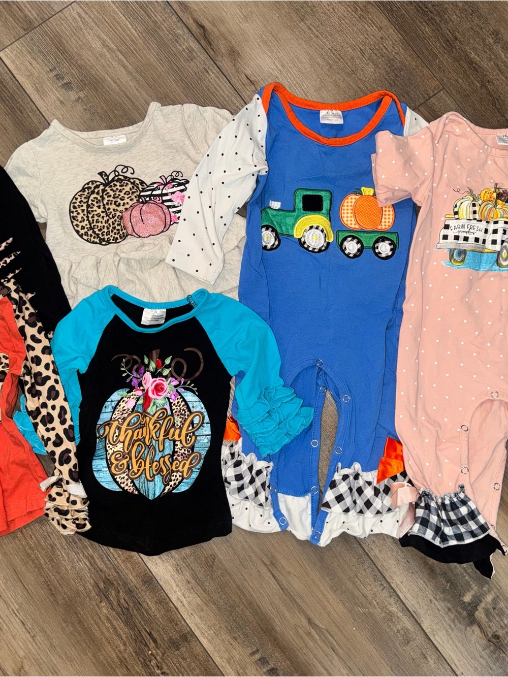 Blue Pumpkin Train Romper with Orange Trim